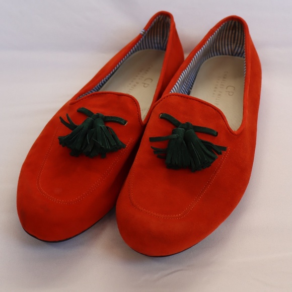 Charles Philip Men's Moccasins (Orange with Green Tassel) - Picture 1 of 5